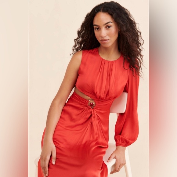 Farm Rio Red One Shoulder Maxi Cutout Dress Resortwear - Picture 7 of 15